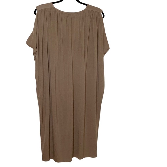 LIGHT brown shift dress with cold shoulders. Short sleeves.V neck. 100% Tencel - Picture 3 of 9